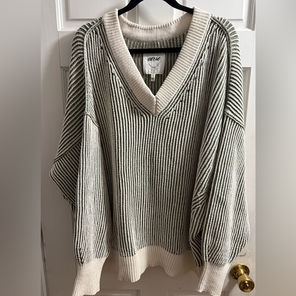 Aerie Striped V Neck Sweater